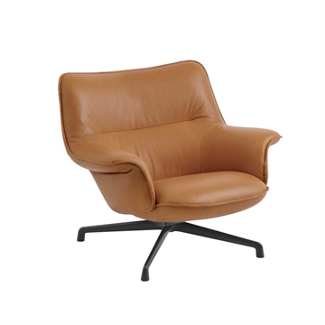 Muuto Doze Lounge Chair med låg rygg / vridbar bas - Förfina Cognac Läder/Antracit Svart